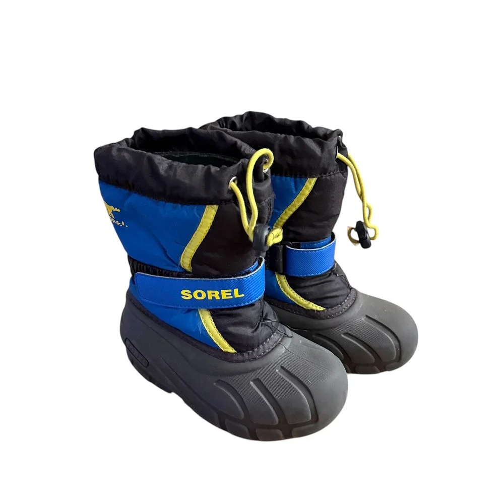 Sorel Snow Commander Boots Blue Black Yellow Toddler Size 11 NC1965-014
